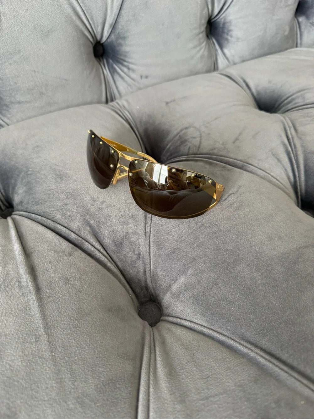 Vintage Byblos Y2K Gold Wrap Shield Sunglasses Brown Lenses Made in Italy Case